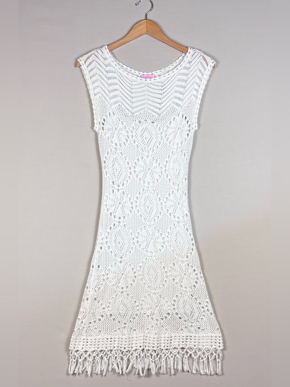 Lilly Pulitzer White Crochet Fringe Cover Up Dress Tunic XS Boho Resort